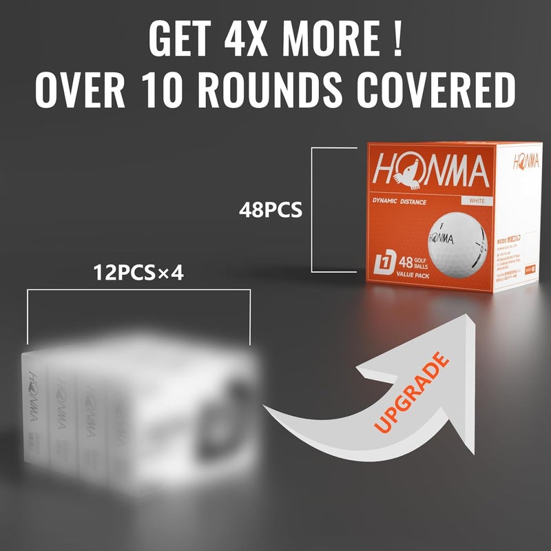 Honma 48-Pack Bulk Golf Balls, Maximum Distance & Low-Spin Straight Flight with Durable Cover, Ideal for Beginners and Everyday Players - Image 3